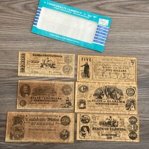 6 confederate currency set b antiqued reproductions set in envelope